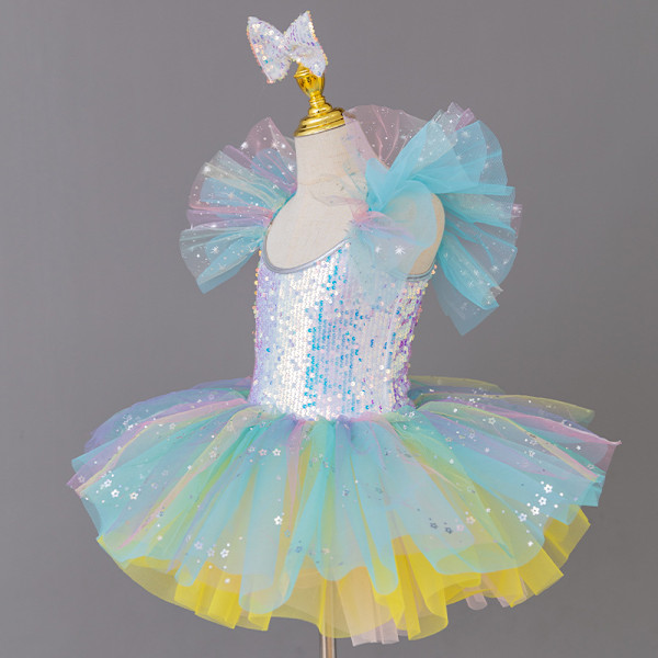 Barnens Ballroom Kläder Sekvenserade Tutu Klänningar Blue 130