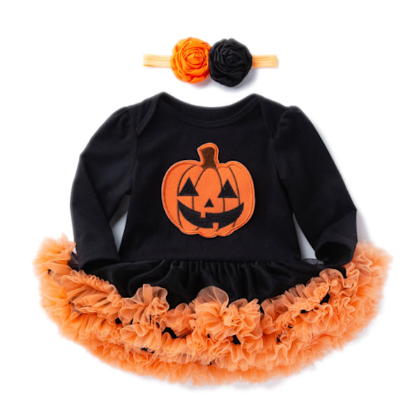 Baby Girls Halloween Outfits Långärmad pumpaklänning black orange XL