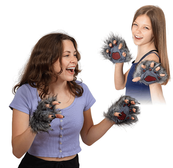 Wolf Fox Tail Clip öron och handskar Set Halloween kostym black white