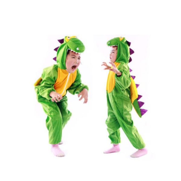 Halloween barn grön dinosaurie realistisk kostym XL