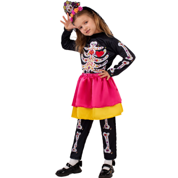Flickor Skelett Blomma Halloween Kostym Jumpsuit XL