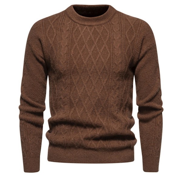 Herrar Rundhals Casual Pullover Tröja i Solid Färg Brown M
