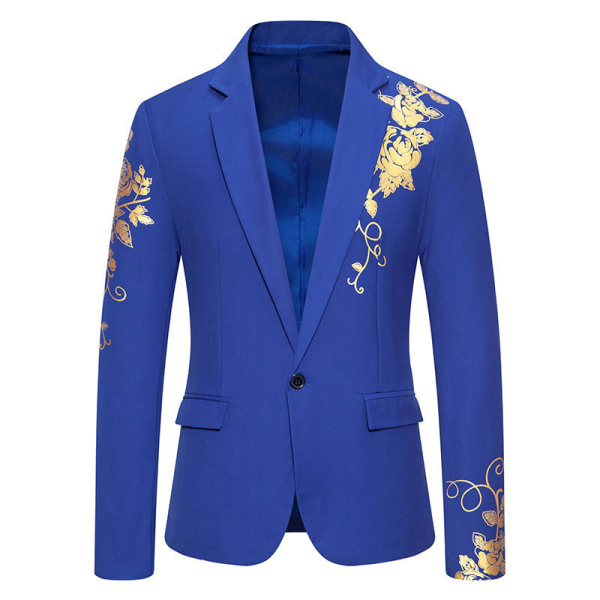 Herre Blazer Mode Blomster Casual Sportsjakke Slim Fit Suitjakke BLUE XL