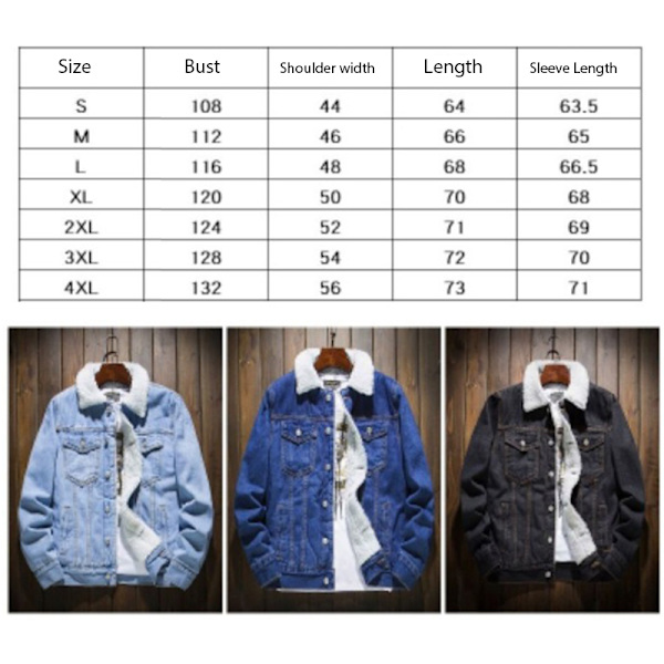 Mænds Lapel Sherpa Fleeceforet Tyk Denim Jean Trucker Jakke Frakker Dark Blue M