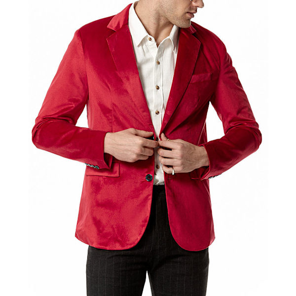 Slim Fit V-ringad sammetsjacka med två knappar för män Red M
