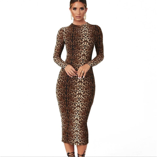 Print -klänning med leopardtryck för kvinnor Leopard S
