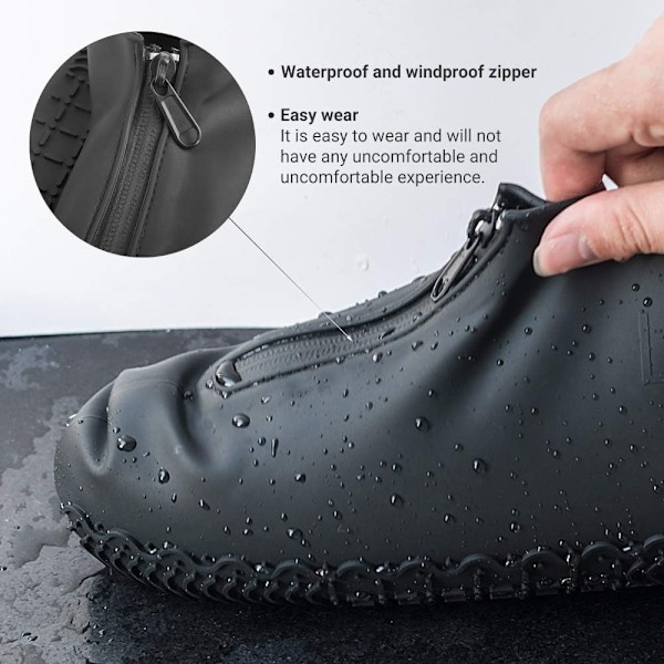 Vedenpitävät kengänsuojukset, uudelleenkäytettävät, liukumattomat sadekengänsuojukset lapsille, miehille ja naisille Black XL