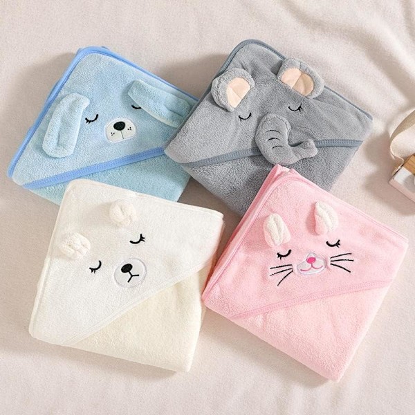 Babyhuva Handduk, Baby Flanell Fleece Djur Huva Badhandduk Blue