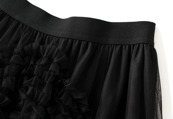 Kvinders Sød Elastisk Talje Tulle Lagdelt Ruffles Mesh Lang Lagdelt Skørt Black