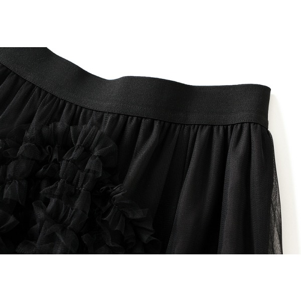 Kvinners Søt Elastisk Midje Tyll Lagdelt Ruffles Mesh Lang Lagdelt Skjørt Black