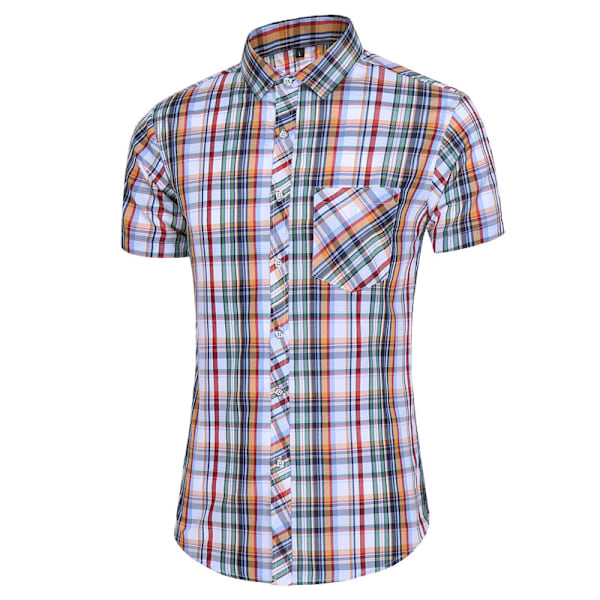 Miesten Ruudullinen Rento Lyhythihainen Napitettava Pukeutumispaita Red Grey XL
