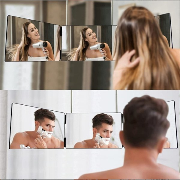 3-vägs Trifold Frisörspegel, 360 Graders Spegel för Hårsnitt, Grooming