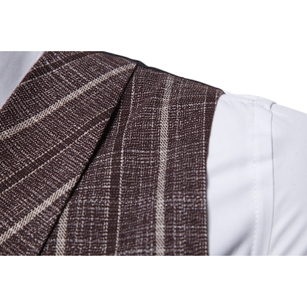 Herrar Väst i Randigt Tyg, Slim Fit, Formell Klädväst, Dubbelknäppt, Business Väst Coffee M