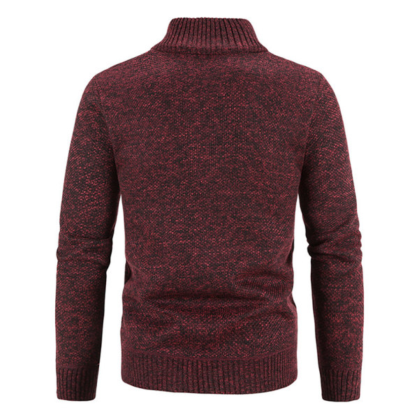 Mænds Slim Fit Fuldt Lynlås Stående Krave Casual Strikket Trøje Cardigan Red M