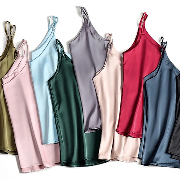 Satin Tanktopp med V-hals for Kvinner, Slank Passform Champagne 2XL