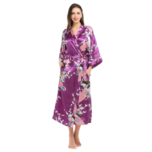Kvinnors långblommiga satinrockar imiterade silke nattkläder color1 XL