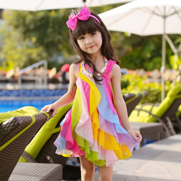 Regnbågsklänning, Toddler Klänningar Söt sommar strandsolklänning 140cm