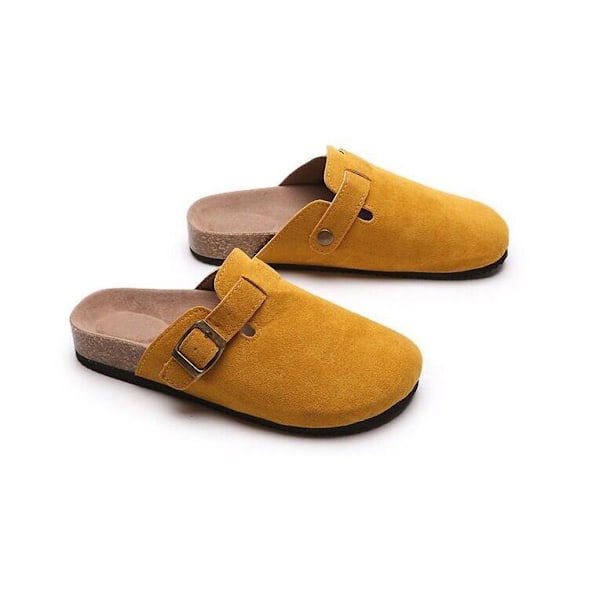 Mules för Kvinnor, Platta Skor, Bekväma Rundtåade Loafers utan Hälkappa yellow 36