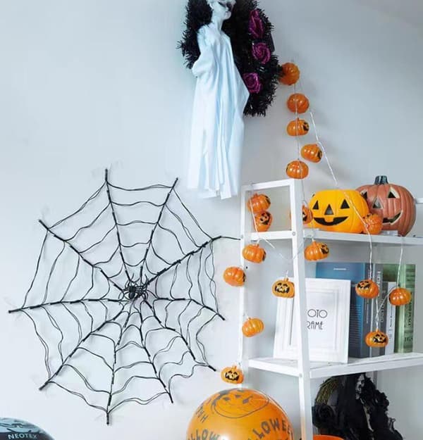 Halloween-lys edderkoppnett lys stropp edderkopp Orange