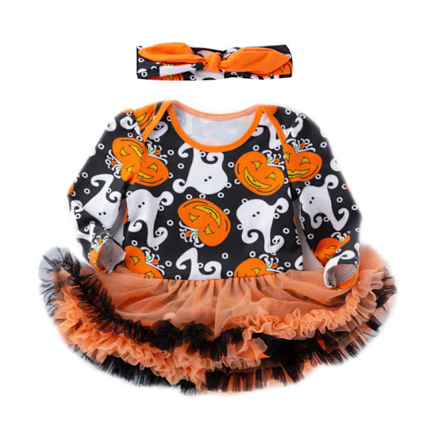Baby Girls Halloween Outfits Långärmad pumpaklänning black white L