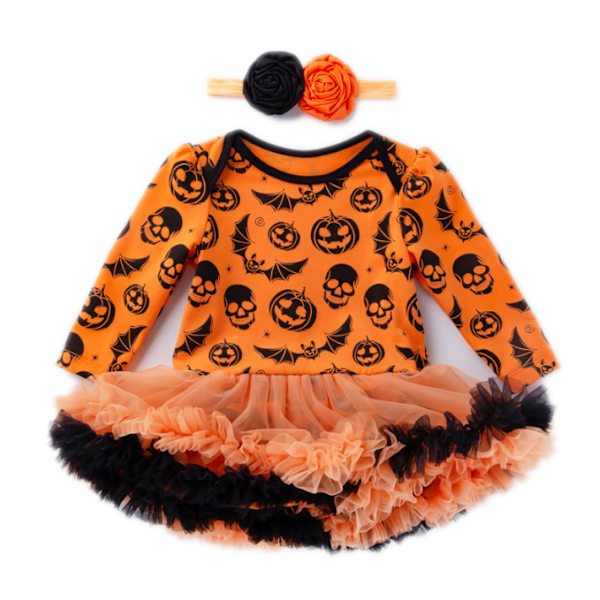 Baby Girls Halloween Outfits Långärmad pumpaklänning orange S