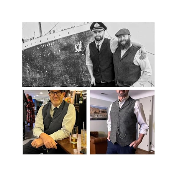 Miesten tweed-puku vintage-liivi kalanruoto villa juhlavest Coffee L