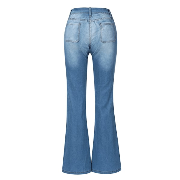 Utsvängda jeans för dam, hög midja med knappar, vida byxor med utsvängd nederkant baby blue M