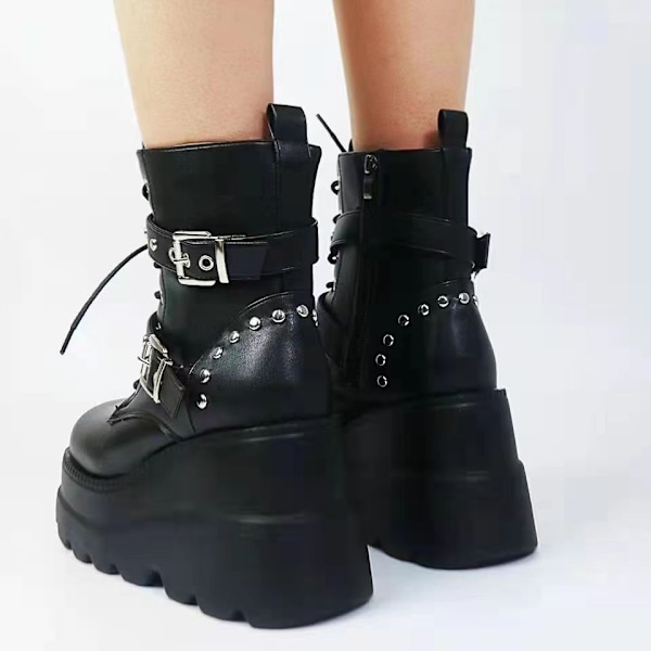 Kvinnors Platform Boots Punk Lace Up Combat Boots 41