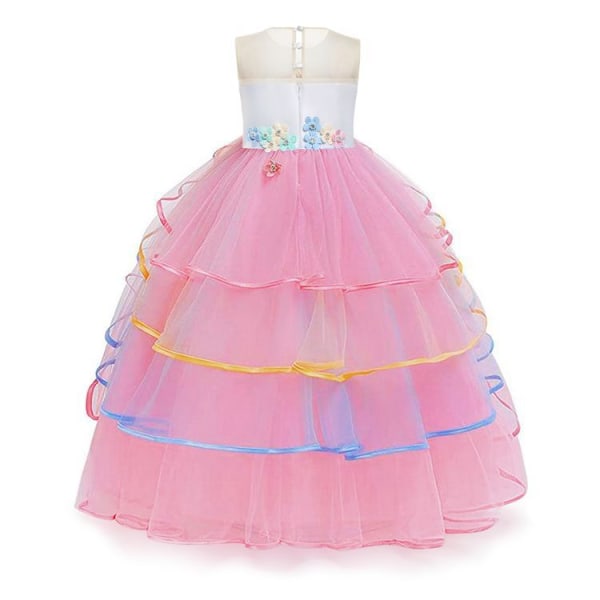 Flower Girls Dress Unicorn Rainbow Pageant Princess Party Pink 140cm