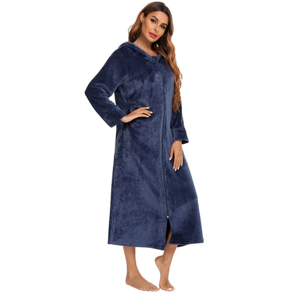 Damtröja med dragkedja Robe Long Hooded Robe Blue S