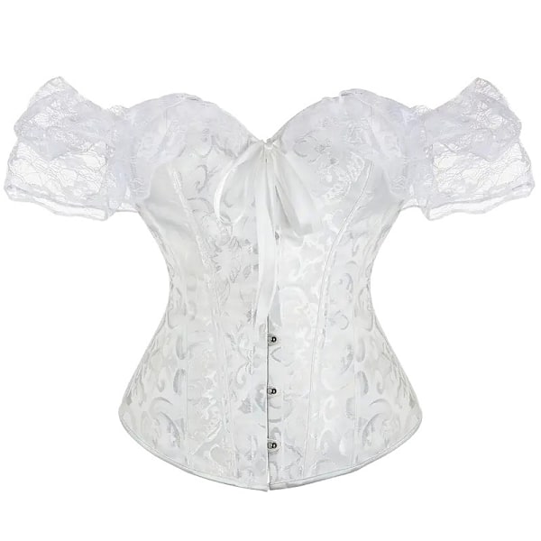 Goth top til kvinder med blondekant, fløjl, off shoulder, kortærmet punk top skjorte White XS