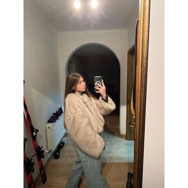 Vinterjakke for kvinner i kunstig pels, lang ermet, avkortet Apricot 2XL