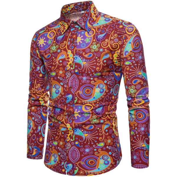 Disco linneskjortor för män 70-tal Casual Paisley-tröjor Blommig vintage långärmad skjorta CS57 3XL