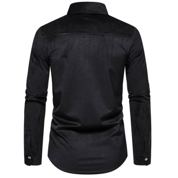 Lapel Corduroy Casual långärmad tröja för män Black 2xl
