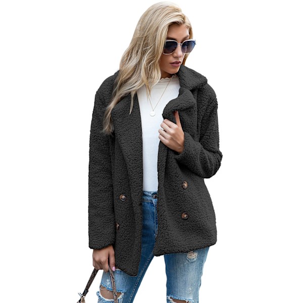Dame Faux Shearling Shaggy Oversized Shacket Jakke Black M