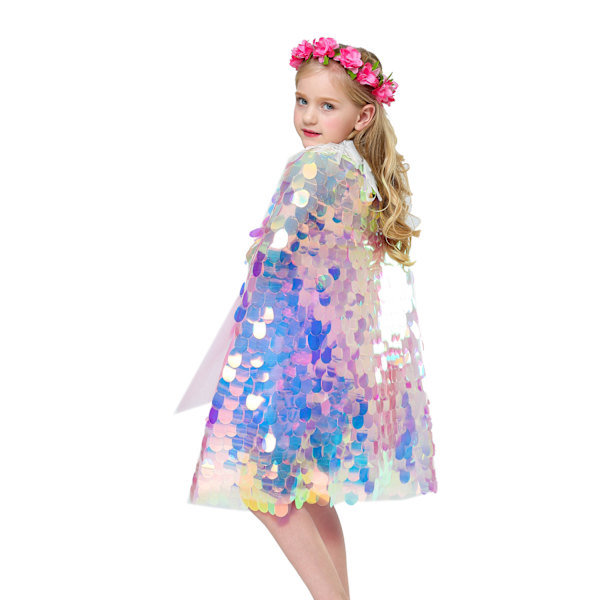 Flickor Princess Cape Shiny Glitter Party mantel L