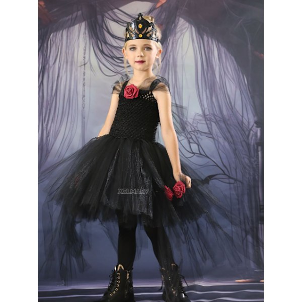 Halloween Häxa Vampyr Kostymer Flickor Drottning Karneval Party Black M