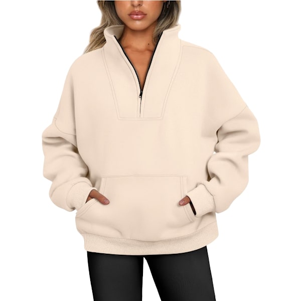 Dame Halv Zip Sweatshirt Casual Langærmet Stående Krave Trøje BEIGE L