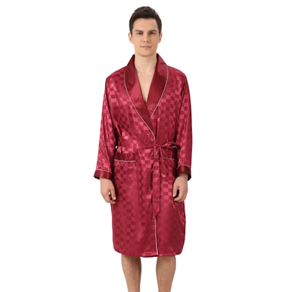 Mænds silkebadekåbe i to dele med firkantet, langærmet badekåbe Burgundy 2XL