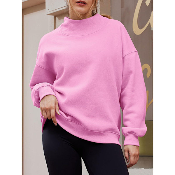 Oversized sweatshirts til damer, turtleneck pullover, langærmede hættetrøjer, efterårsmode outfits Pink M