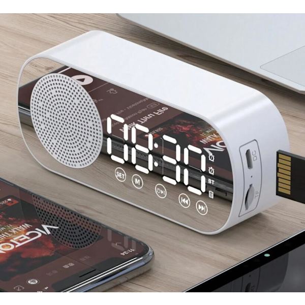 Trådlös Bluetooth-högtalare, multifunktionell högtalarklocka white