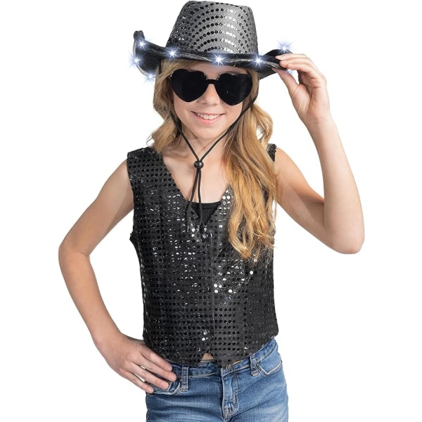 Sequin LED Lysende Cowboyhat til Kvinder Black