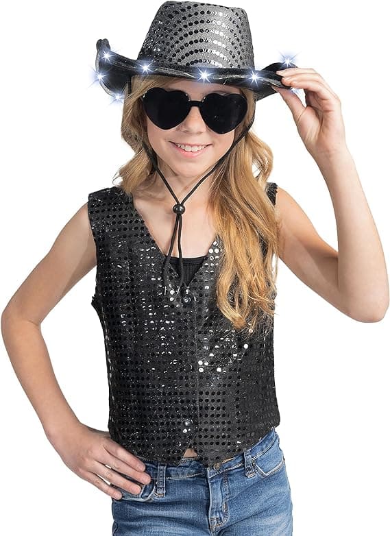 Sequin LED Lysende Cowboyhatt for Kvinner Black