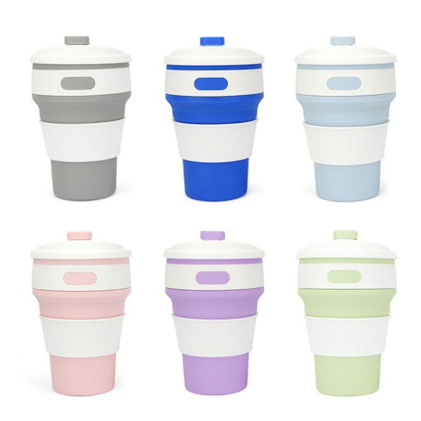 Hopfällbara, bärbara, utdragbara kaffemuggar i silikon Blue