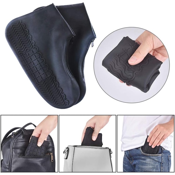 Vedenpitävät kengänsuojukset, uudelleenkäytettävät, liukumattomat sadekengänsuojukset lapsille, miehille ja naisille Black XL