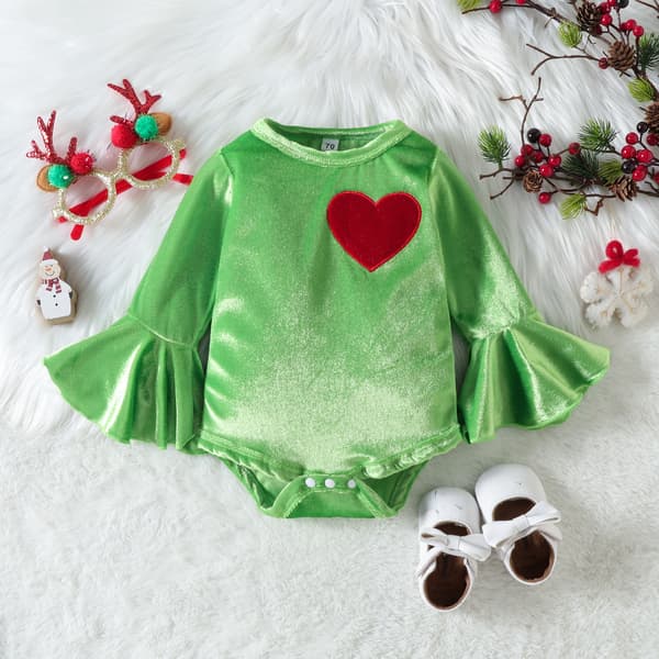 Nyfødt Baby Pige Juleudstyr Langærmet Solid Romper Fløjl 90cm