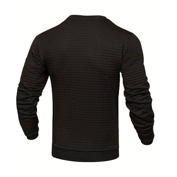 Herrar Waffle Pullover Tröja Rutiga Långärmad Rundhalsad Solid Tröja Black L