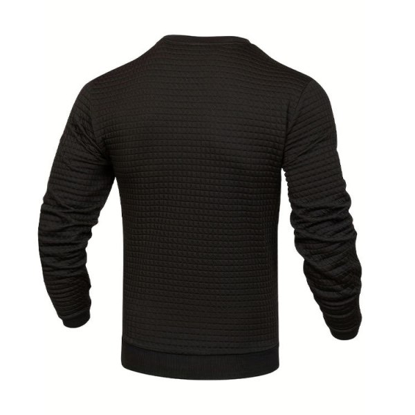 Hettegenser for menn i vafelmønster, rutete, langarmet, rund hals, ensfarget Black S