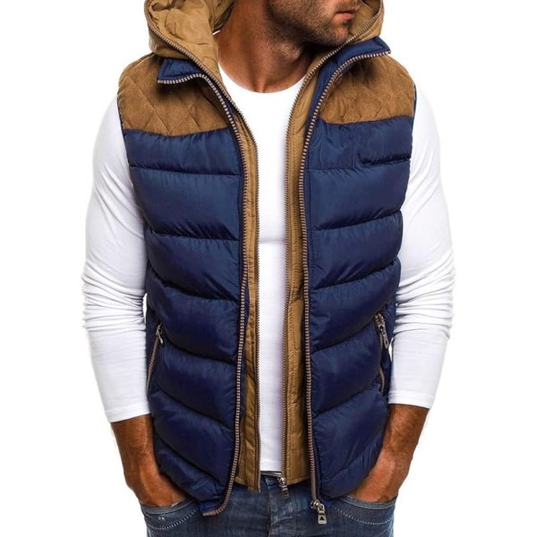 Mænds Dobbelt Lynlås Vest Hoodie, Efterår Vinter Frakke Blue 4XL