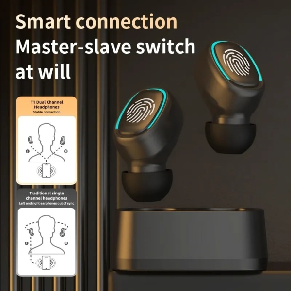 Bluetooth hörlurar i örat, trådlösa hörlurar Touch Control med mikrofon PINK